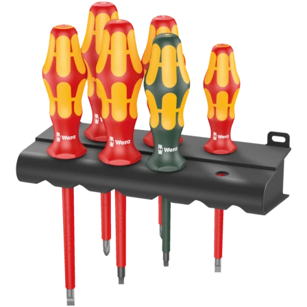 WERA 絶縁ドライバーセット 160 i/168 i/6 電気工事用 絶縁ドライバーセット6本組 ラック付き, 6点